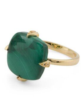 SHIVAM Made In India 14kt Gold Plated Brass Malachite Ring